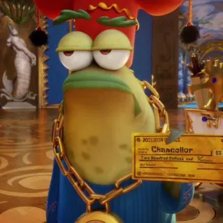 🐙 Chancellor frog, funny, cartoon, character, check, money, gold chain telegram sticker