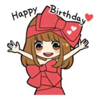 🙌 Happy Birthday aniversário, celebração, saudação, feliz, menina, corações, desenho animado, fofo whatsapp sticker