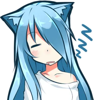 💤 Anime, Fille, Dormir, Oreilles de chat, Mignon, Dessin animé, Manga whatsapp sticker