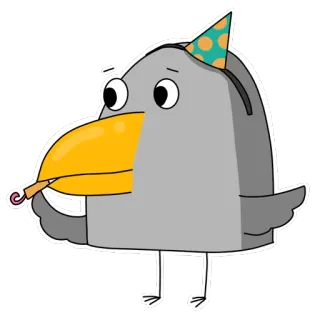 🎉 ptak, wrona, czapeczka urodzinowa, zwierzę, kreskówka, święto telegram sticker