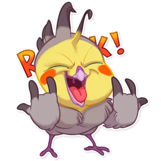 🤘 ROCK! Nymphensittich, Rock on, Vogel, Tier, Cartoon, Sticker, Süß telegram sticker