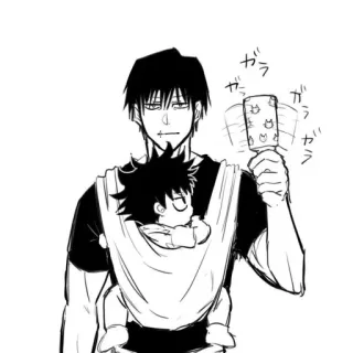 🎴 ガラガラ hombre, bebé, fular, padre, japonés, sonajero, estilo anime telegram sticker