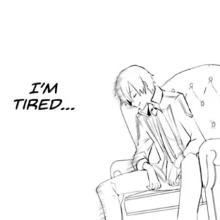 😌 I'M TIRED... cansado, anime, mangá, sentado, cadeira telegram sticker