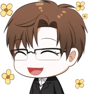 😊 Anime, Kartun, Pria, Senyum, Senang, Kacamata, Bunga telegram sticker