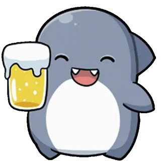 ⭐ shark, beer, cute, cartoon, drinking, alcohol, happy whatsapp sticker