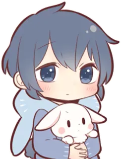 😐 Аниме, Чиби, Милый, Мальчик, Кролик, Каваий, Наклейка telegram sticker