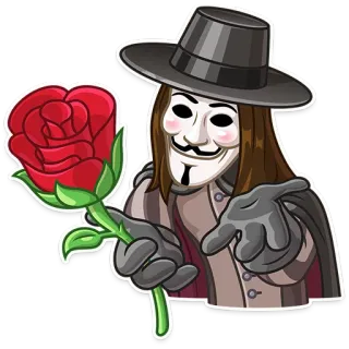 🌹 V V for Vendetta anonymous, mask, rose, guy fawkes, vendetta telegram sticker