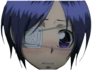 😳 Anime, Manga, Personaggio, Benda sull'occhio, Capelli viola, Triste, Faccia telegram sticker