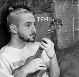 🌟 ТРУНЬ man, ukulele, portrait, music, black and white telegram sticker