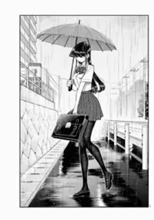 ☔ Komi Shouko Komi Can't Communicate Anime, Chica, Uniforme escolar, Paraguas, Lluvia, Manga telegram sticker