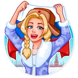 🇷🇺 Ruso, mujer, bandera, Rusia, ushanka, chica, rubia whatsapp sticker
