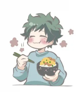 🥦 Izuku Midoriya My Hero Academia Anime, Mangiare, Ciotola, Personaggio, Carino, Cibo, Bacchette telegram sticker