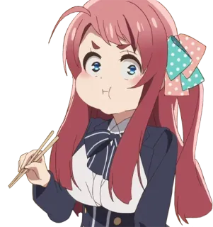 😋 Аниме, Девушка, Ест, Палочки, Милая, Мультфильм telegram sticker