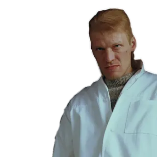 😠 мужчина, белый халат, злой, серьезный, блондин whatsapp sticker