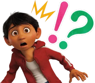 😧 Miguel Coco Coco, Miguel, Signo de interrogación, Signo de exclamación, Disney, Pixar telegram sticker