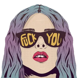 😎 FUCK YOU femme, lunettes de soleil, offensant, juron, illustration, portrait telegram sticker