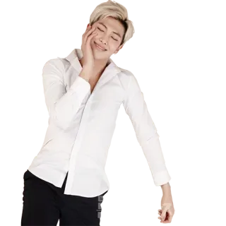🤗 persona, uomo, ritratto, sorridente, camicia bianca, capelli biondi, coreano telegram sticker