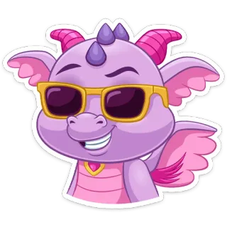 😎 dragão, desenho animado, óculos de sol, roxo, rosa, fofo, adesivo whatsapp sticker