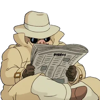 📰 DIGE44 cerdo, periódico, leyendo, detective, sombrero, abrigo, gafas telegram sticker