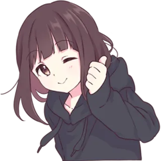 👍 anime, cewek, imut, kedip, jempol ke atas, kartun telegram sticker