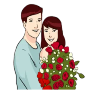 💐 casal, romance, rosas, buquê, amor, desenho animado telegram sticker