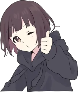 👍 anime, girl, hoodie, thumbs up, cute, cartoon, wink, chibi telegram sticker