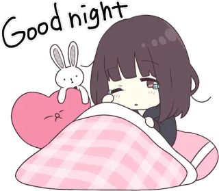 😴 Good night спокойной ночи, милый, сонный, аниме, кролик, кавай telegram sticker