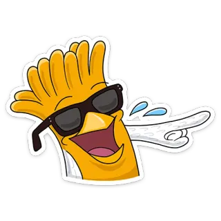 😆 desenho animado, pássaro amarelo, óculos de sol, risada, apontando whatsapp sticker