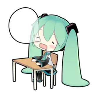 😪 Hatsune Miku Anime, Vocaloid, Chibi, Lindo, Durmiendo, Escuela, Escritorio telegram sticker