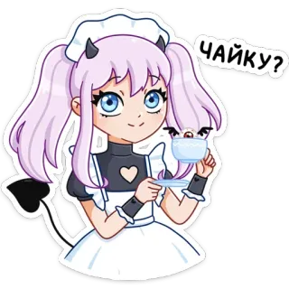 ☕️ ЧАЙКУ? Anime, Niedlich, Maid, Teufel, Tee, Cartoon telegram sticker