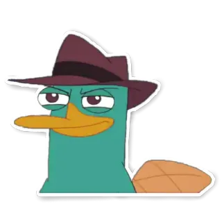 😏 Perry the Platypus Phineas and Ferb platypus, agent, cartoon, hat, secret agent whatsapp sticker