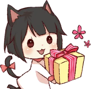 🎁 девочка-кошка, аниме, подарок, милый, каваий, праздник, подарок, манга telegram sticker