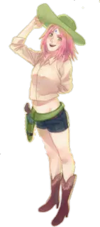 😉 anime, cowgirl, western, sakura, pink hair, hat whatsapp sticker