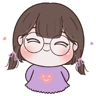 🥨 Cartone animato, Carino, Ragazza, Occhiali, Cuore, Sorridendo, Chibi telegram sticker