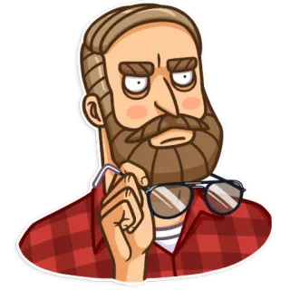 😦 pria, kartun, jenggot, kacamata, flanel, serius, potret telegram sticker