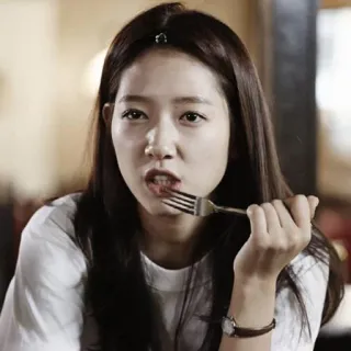 😬 여자, 먹는, 포크, 음식, 사람 telegram sticker