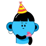🥳 การ์ตูน, ปาร์ตี้, วันเกิด, หมวก, งานฉลอง, ตัวละคร, สีน้ำเงิน, น่ารัก telegram sticker