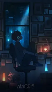 🥺 MEMORIES silhouette, fenêtre, nuit, ville, garçon telegram sticker