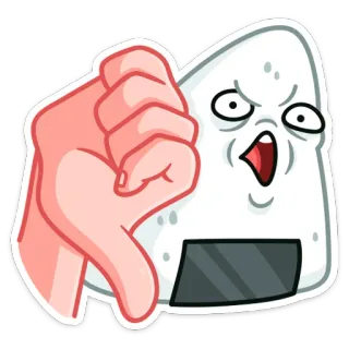👎 onigiri, cibo, pollice verso, non mi piace, palla di riso, negativo, cartone animato telegram sticker