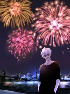 🙂 Gojo Satoru Jujutsu Kaisen anime, fireworks, night, smile, gojo, satoru whatsapp sticker