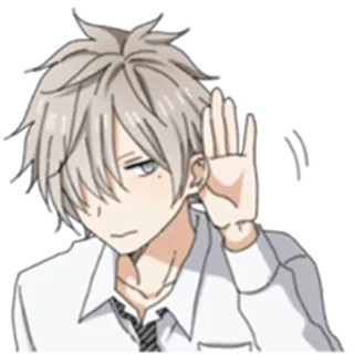 😶 anime, character, male, white hair, listening, curious telegram sticker
