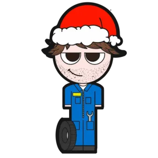 🎅 мультфильм, механик, рождество, шапка санты, гаечный ключ, шина telegram sticker