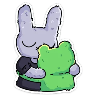 🤗 毛绒玩具, 兔子, 小兔子, 玩具, 绿色, 灰色 telegram sticker
