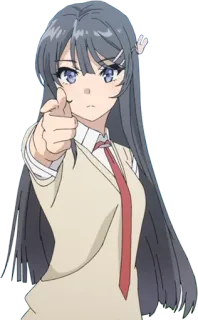 🔫 Mai Sakurajima Rascal Does Not Dream of Bunny Girl Senpai anime, girl, pointing, character, brunette, school uniform telegram sticker