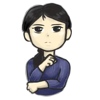 😐 woman, thinking, pondering, cartoon, illustration, character whatsapp sticker