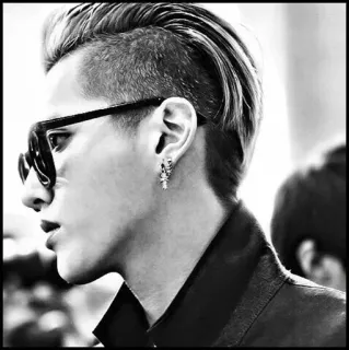 ♠️ uomo, occhiali da sole, taglio di capelli, ritratto, bianco e nero, orecchino, profilo telegram sticker