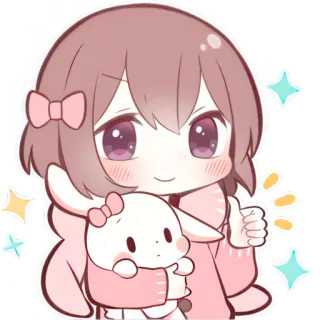 👍 애니메이션, 소녀, 귀여운, 카와이, 토끼, 치비 telegram sticker