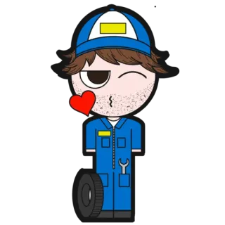 😘 mecânico, reparo de automóveis, chave inglesa, pneu, desenho animado, personagem telegram sticker