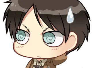 😅 Eren Yeager Attack on Titan Animé, Chibi, Eren, L'Attaque des Titans, confus, Dessin animé telegram sticker