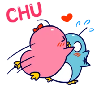 😘 CHU kiss, cute, birds, love, cartoon whatsapp sticker